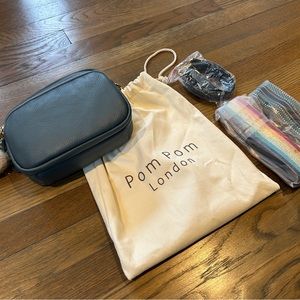 NWT Pom Pom London Mayfair blue leather with dust bag keychain two extra straps